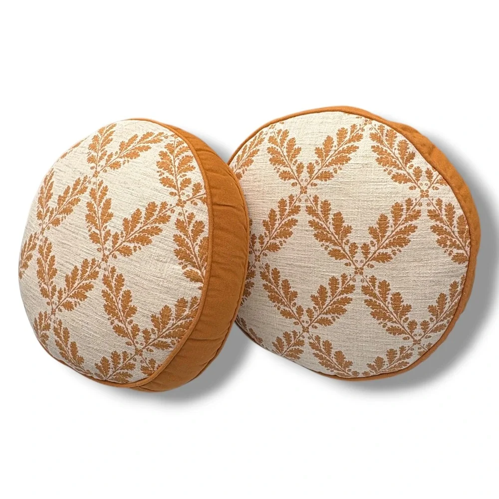 Threshold Set of 2 Round Oak Leaf Embroidered Decorative Pillows Orange 16